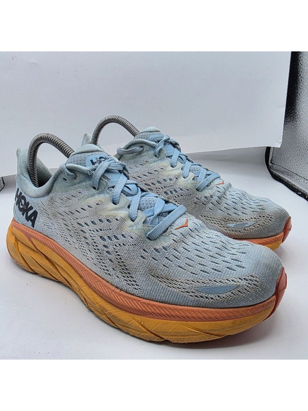 Hoka One One Clifton 8 Womens Size 8.5B Blue Orange Lightweight Athletic Shoes
